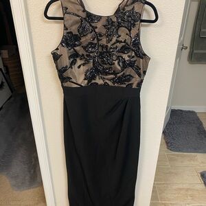 Vince Camuto Black and Beige Embroidered Long Dress